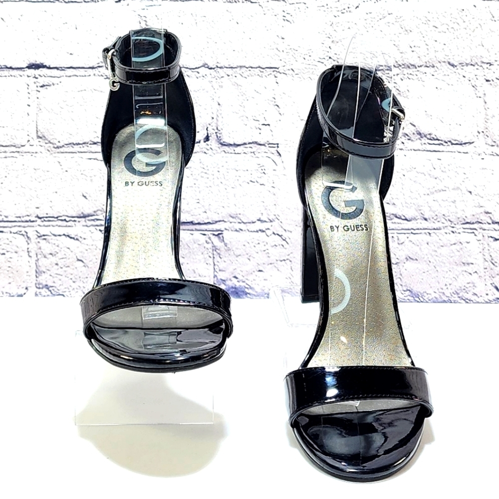 G BY GUESS - Ankle-strap heels, approx. 3.5” heel, black, size 6.5